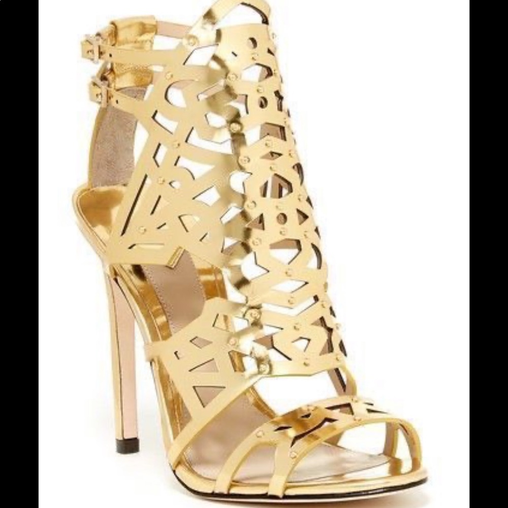 Brian Atwood Gold Gladiator Sandal Heels 8